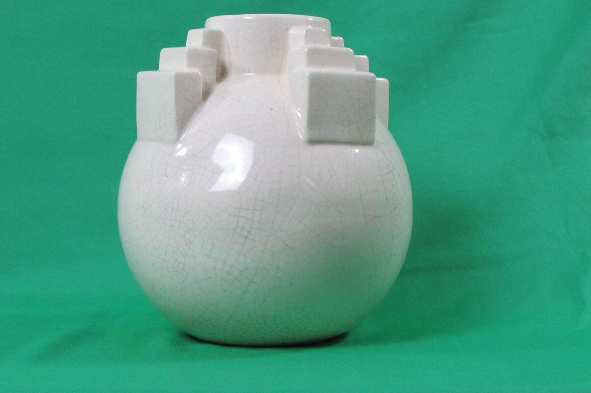 Art Deco cracked ceramic ball vase