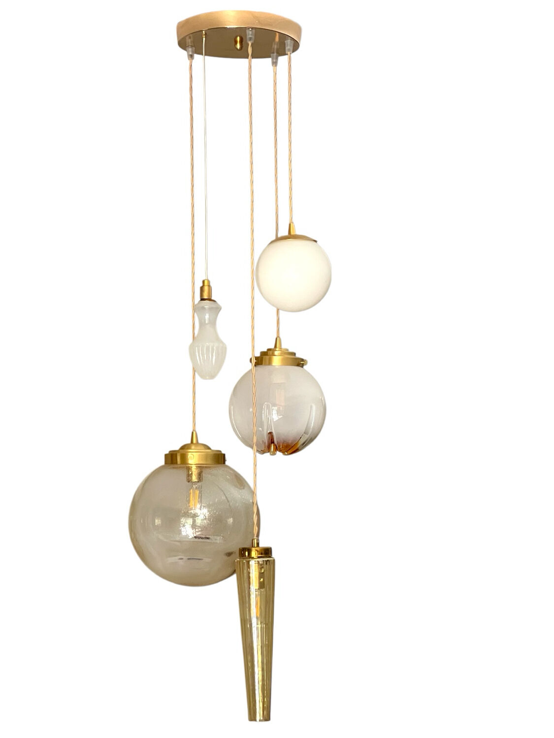 Amber and opaline Murano glass suspension cascade