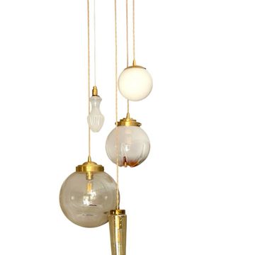 Suspension cascade en verre de Murano ambrés et opaline