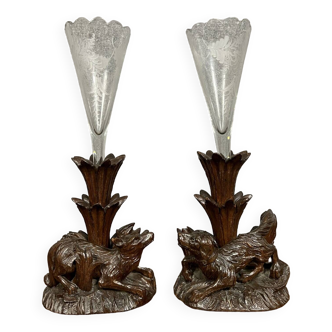 Pair of so-called tulip tree vases, work from the "Black Forest" Napoleon III period around 1880