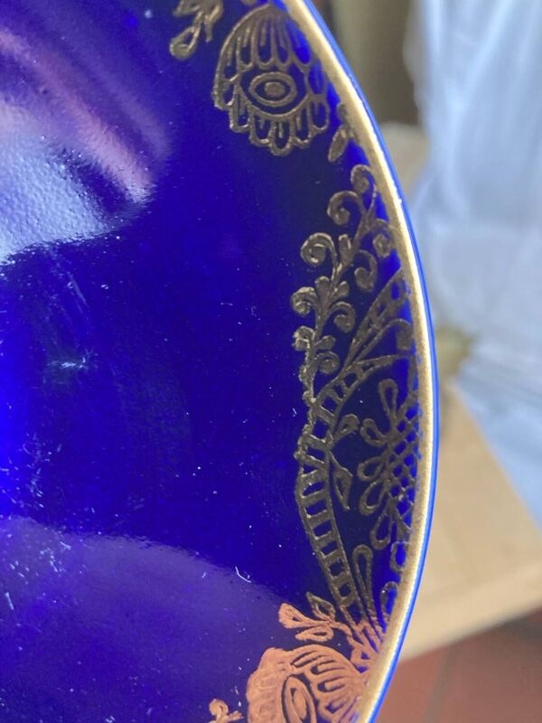 6 Tasses et Sous-Tasses Lomonosov Bleu Cobalt et Frises Or