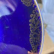 6 Lomonosov Cups and Saucers in Cobalt Blue with Gold Trim