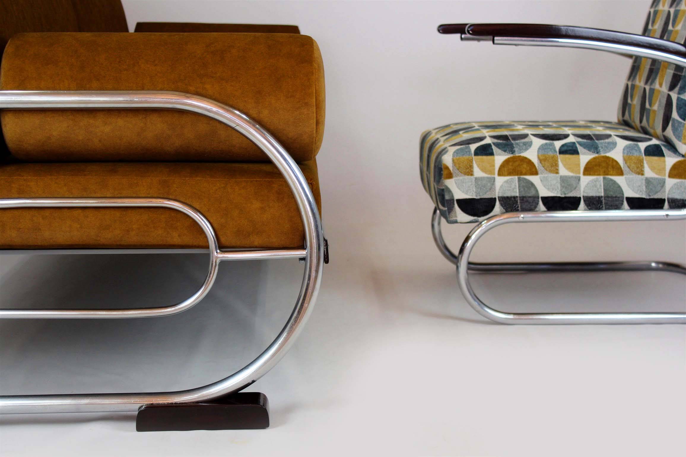 Restored Bauhaus Tubular Chrome and Steel Sofa from Hynek Gottwald, 1930s