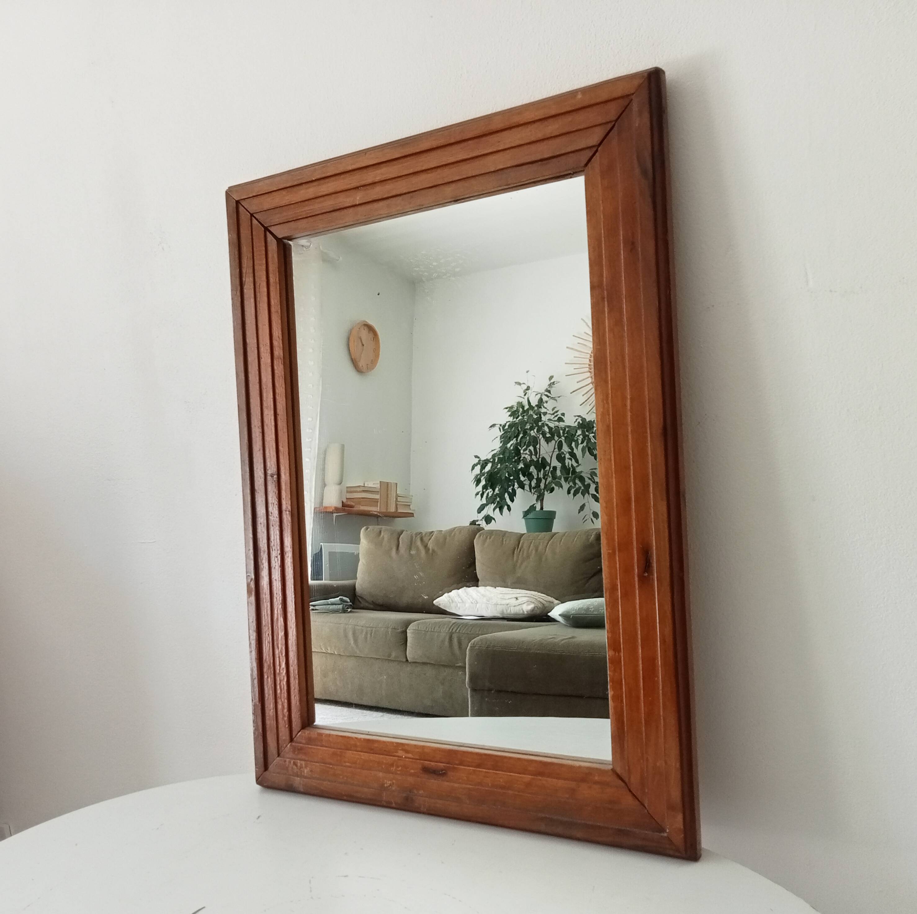 Vintage Art Deco wooden mirror from the 1950s.