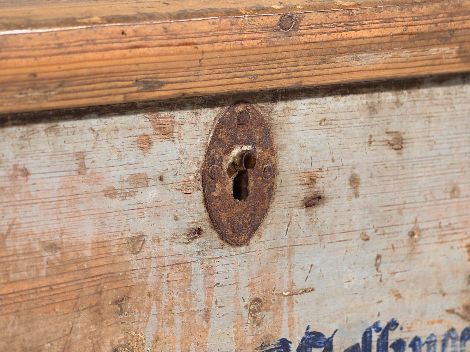 Antique grey trunk with floral details dated 1878 #26