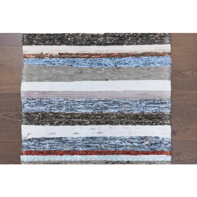 Vintage Turkish Hand-Knotted Wool Cotton White Kilim Runner Rug 60x196