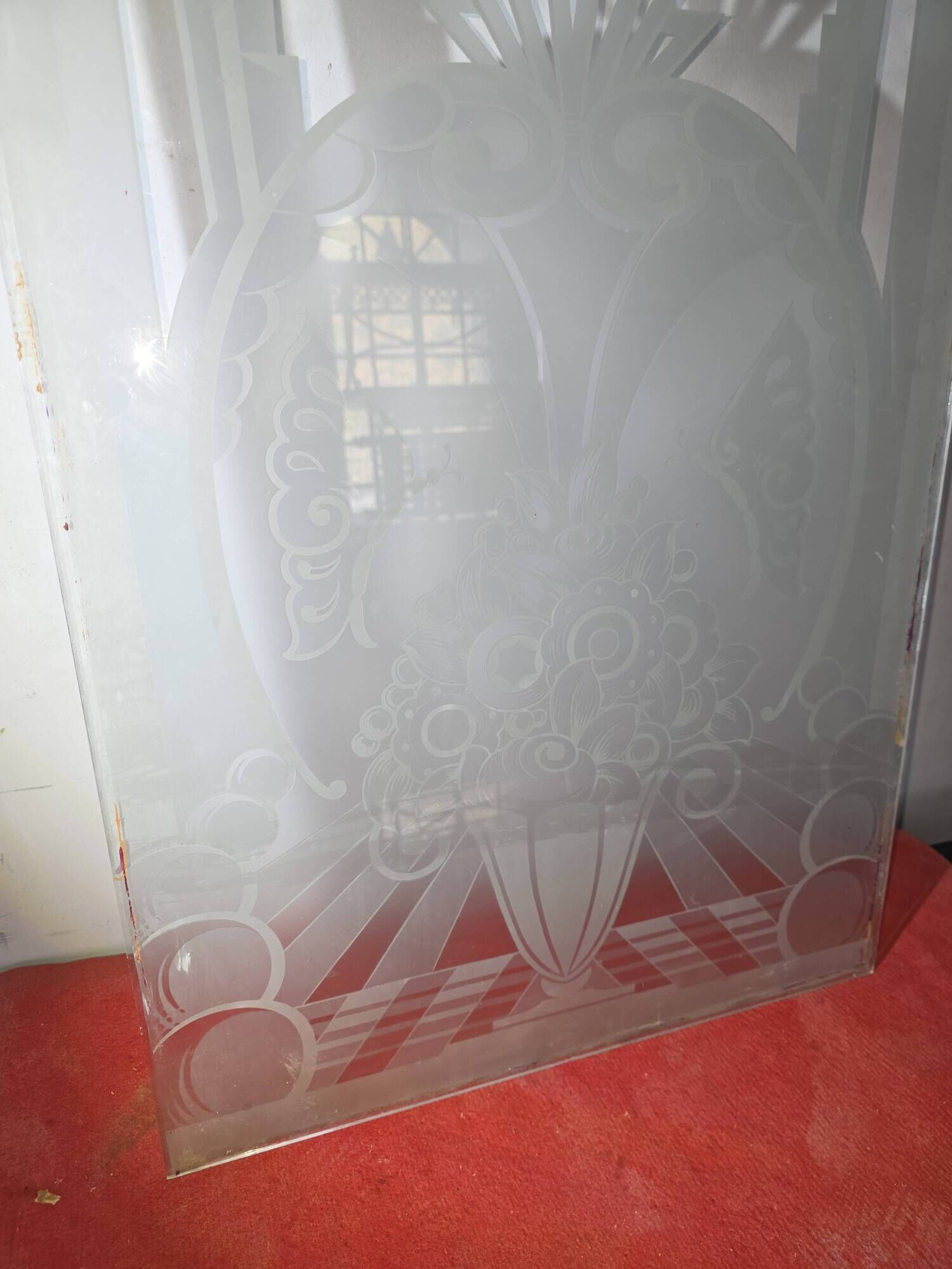 Art Deco engraved glass door panel