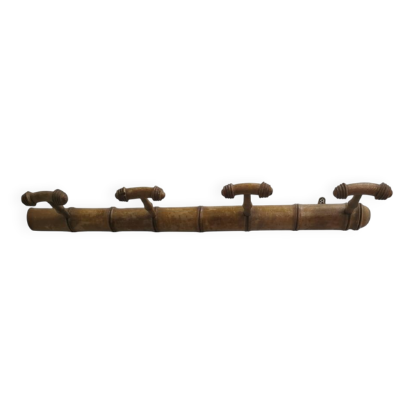 Porte manteau en bois bambou 4 patères,  années 50