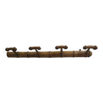 Bamboo wooden coat rack with 4 hooks, 1950s.