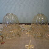Two corolla-shaped lampshades for suspension or applique, amber colour