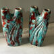 Paire de bougeoirs Vintage en céramique turquoise et rouge