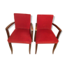 Lot de deux fauteuils velours rouge et bois