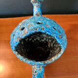 2 vases by charles cart in turquoise blue fat lava cyclops, 1960s, glacier enamels cyclops