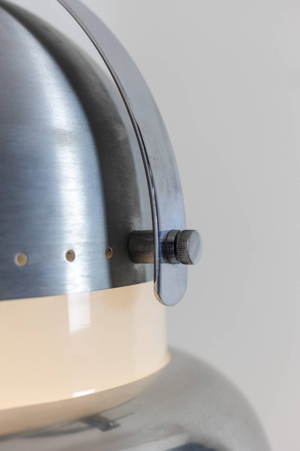 Industrial style suspension in brushed metal and opaline. 1970s.