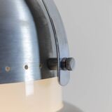 Industrial style suspension in brushed metal and opaline. 1970s.