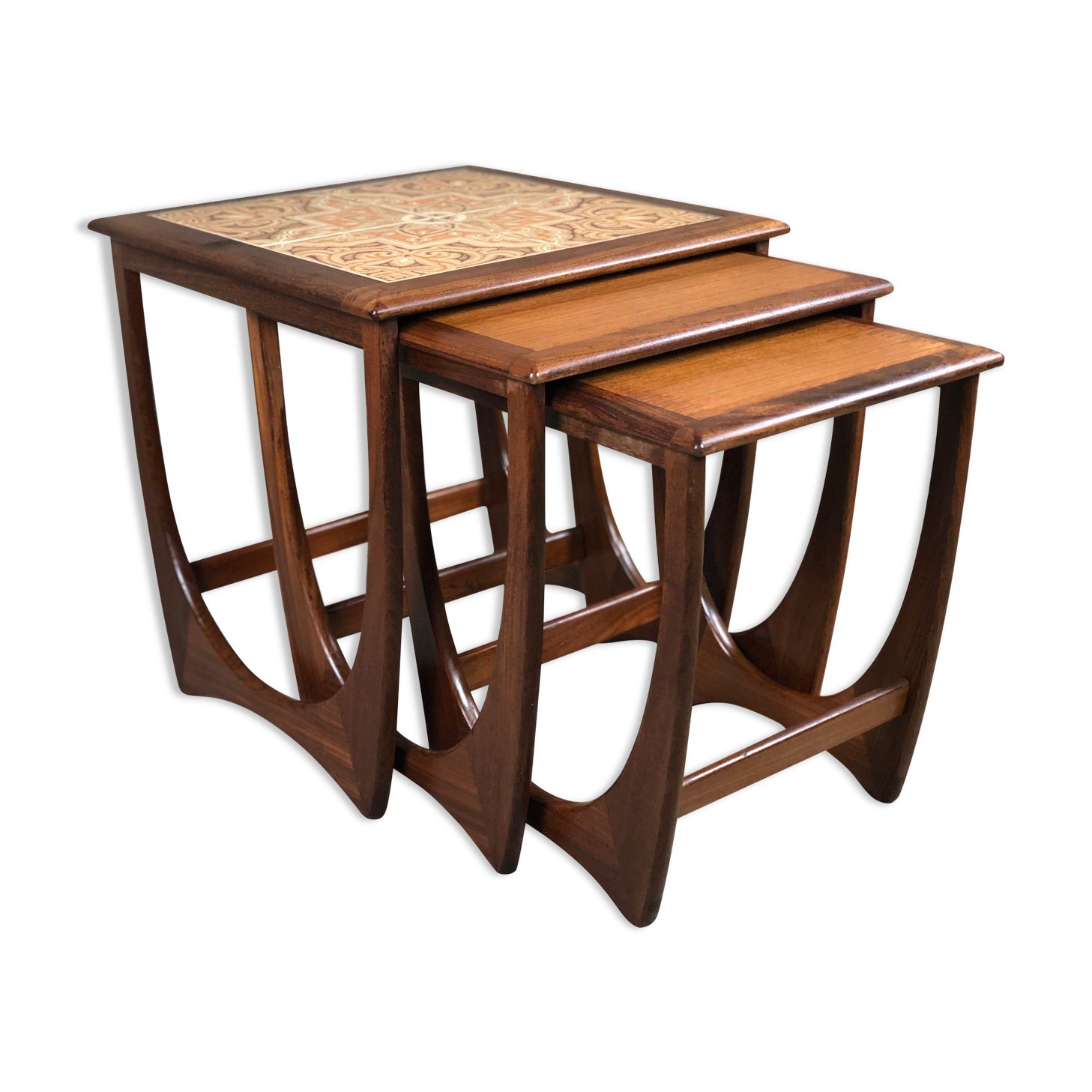 Trundle table in teak and stoneware, g-plan 1960
