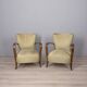 PAIR OF VINTAGE 1940S ARMCHAIRS IN WOOD AND FABRIC, ITALIAN DESIGN