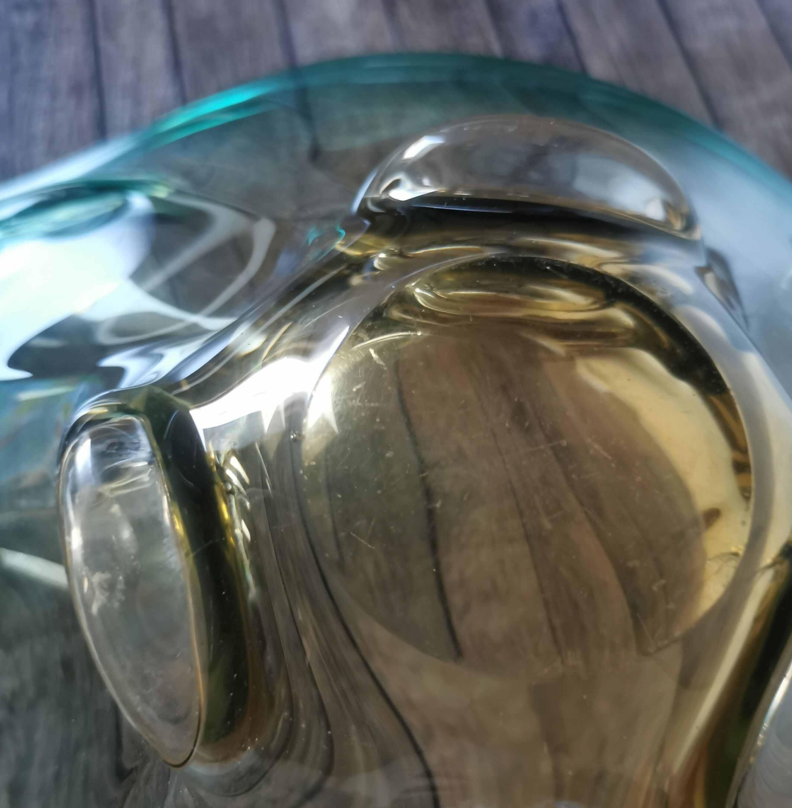 Large amber and green glass cup