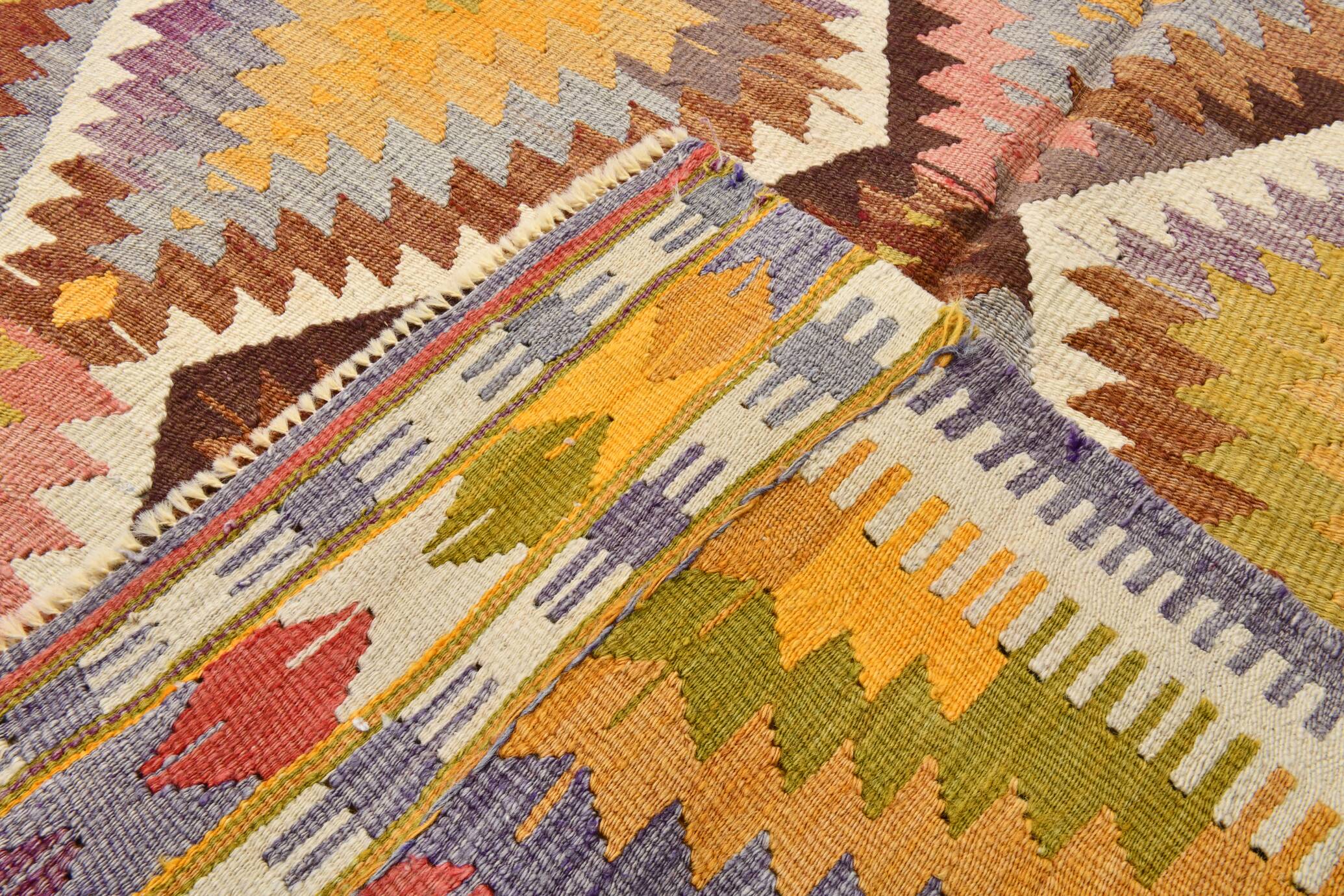 Fade Yellow Long Wide  Vintage Kilim Rug,Geometric Tribal Design,152x296 Cm