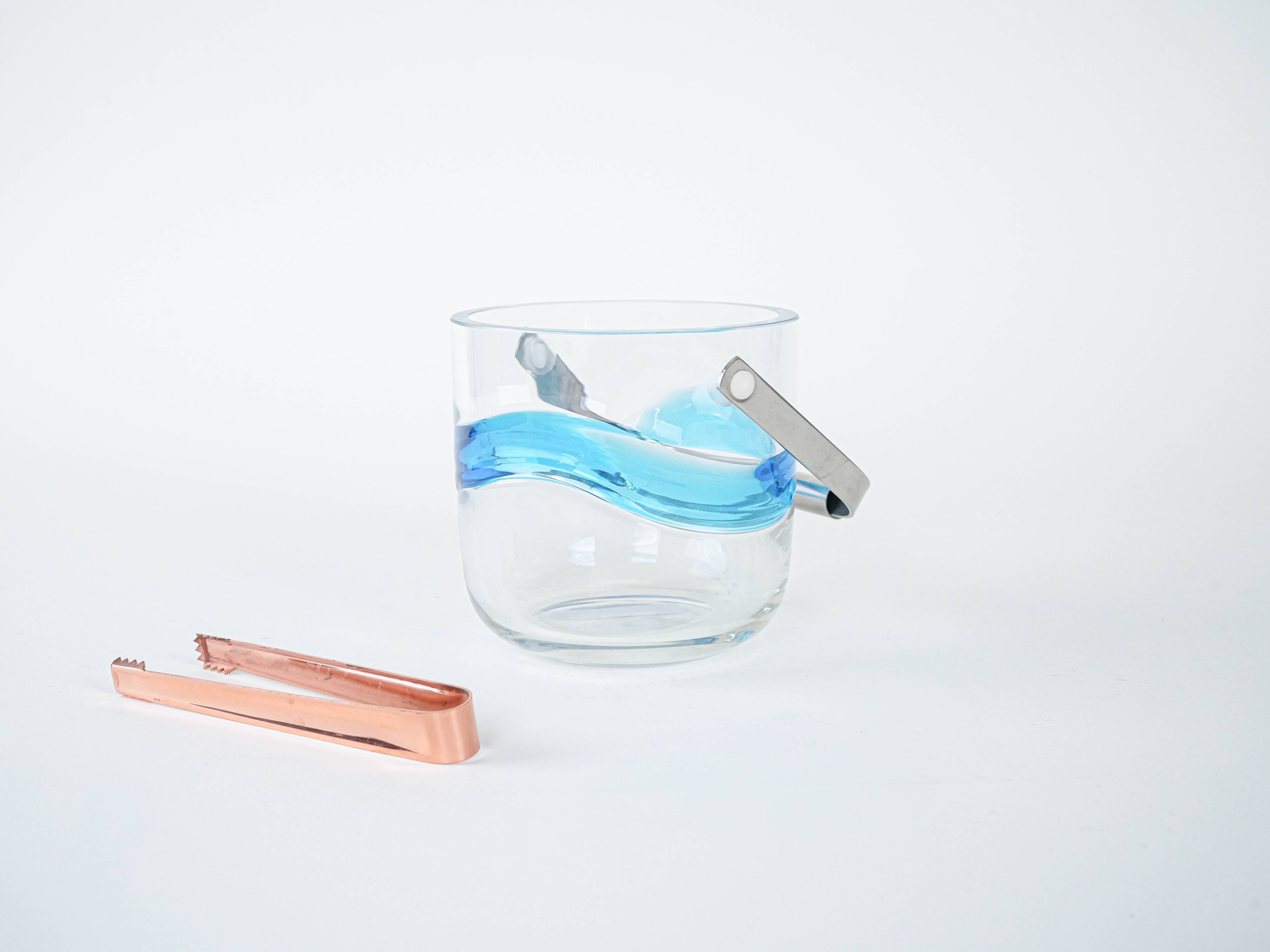 Glass ice bucket, Danish design, 1970s, manufactured by Holmegaard