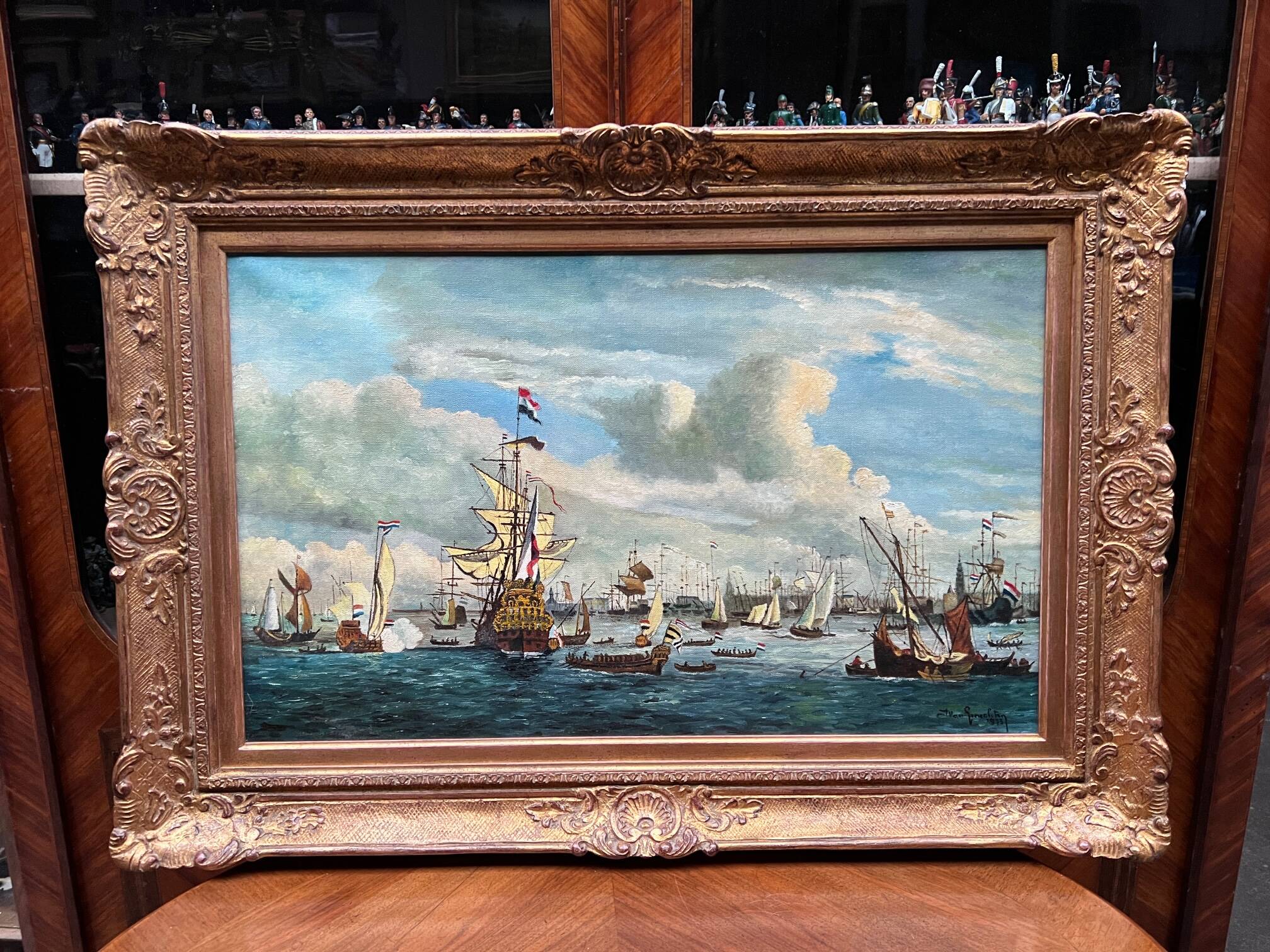 Jan van Genechten. Seascape “View of the old port of Amsterdam”.