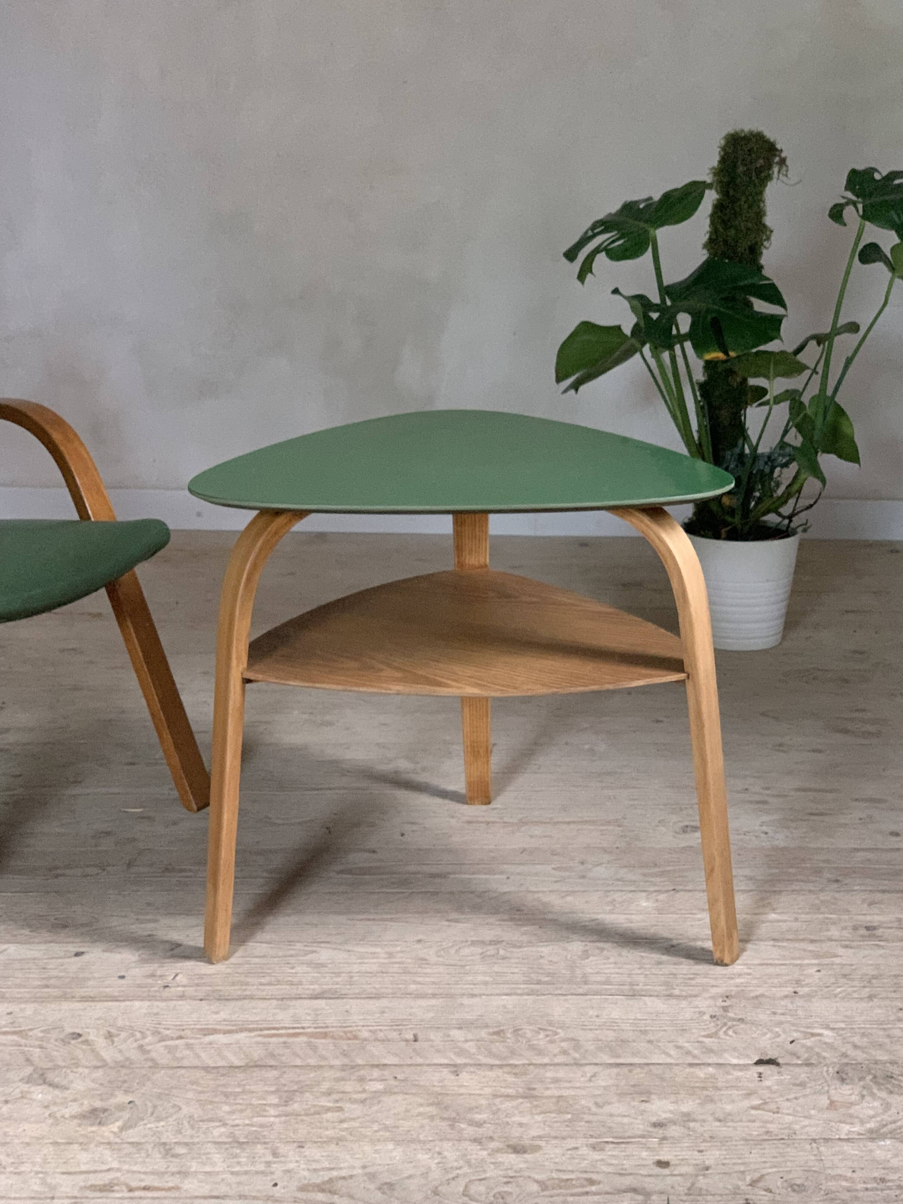 Hugues Steiner bow wood double top tripod coffee table