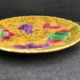 Barbotine dish decorated with fruits, Sarreguemines earthenware