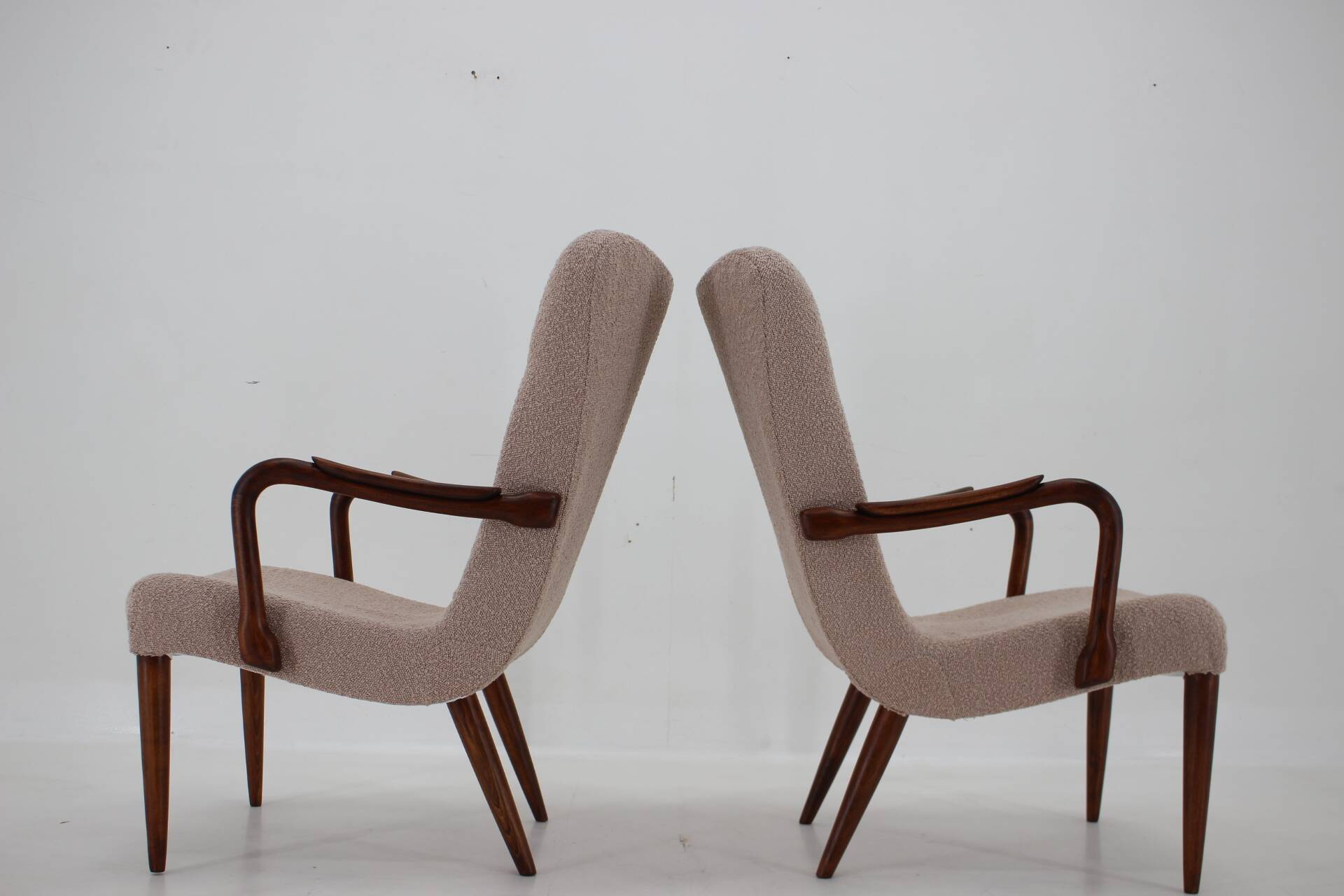 1960s pair of restored danish armchairs in boucle