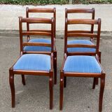 4 solid wood chairs with blue velvet suede in the Louis Philippe style.