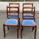 4 solid wood chairs with blue velvet suede in the Louis Philippe style.