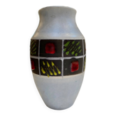 Vintage West Germany Vase – White Ceramic & Multicoloured Graphic Frieze