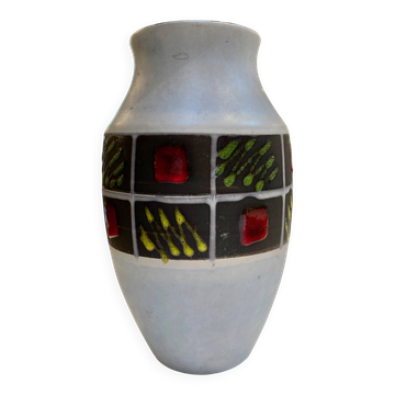 Vintage West Germany Vase – White Ceramic & Multicoloured Graphic Frieze