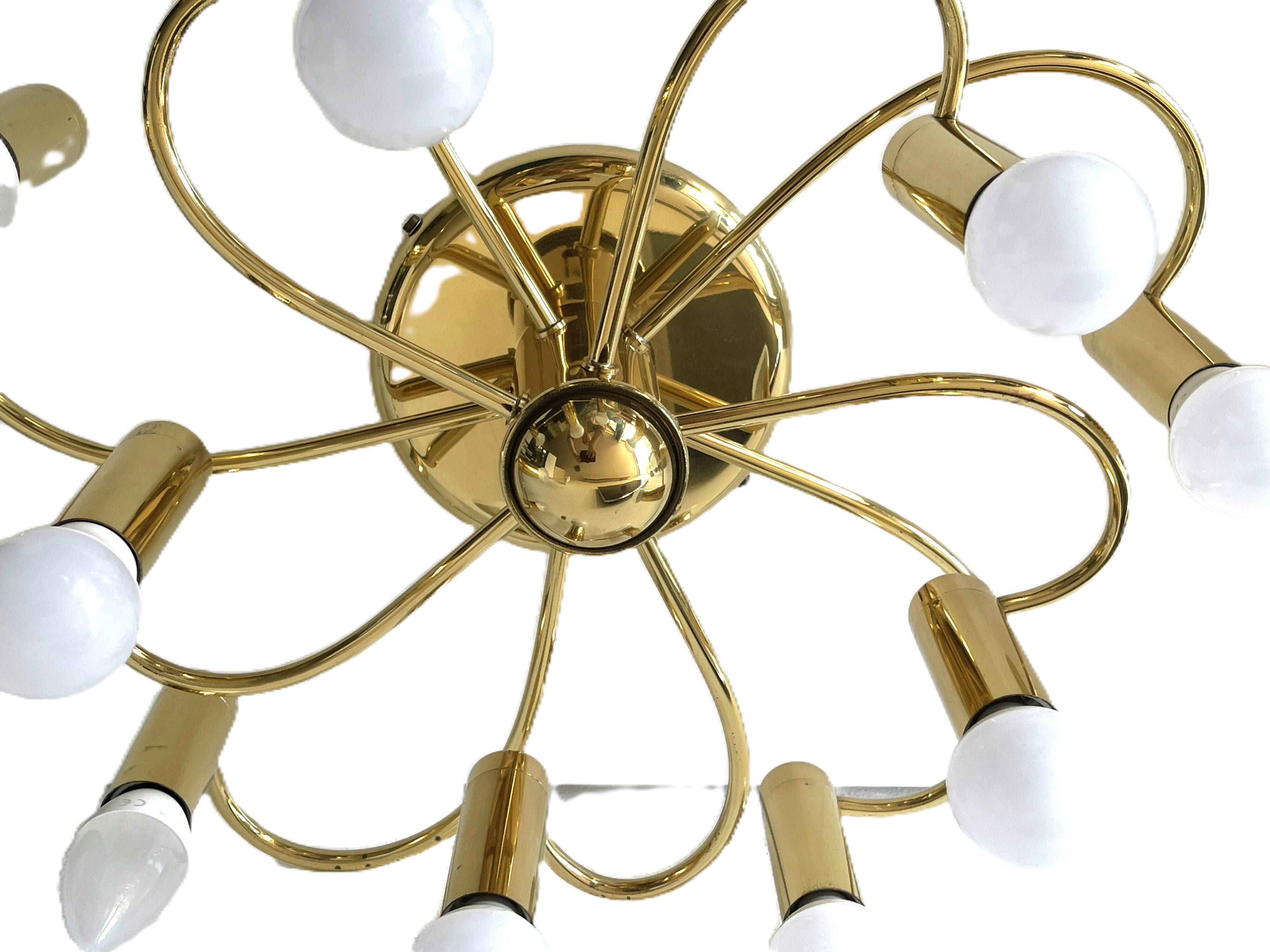 Brass suspension Mid-century 10 arms by Honsel Leuchten