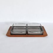 Danish Modern Teak Serving Tray with Glass Bowls by Wiggers, Denmark, 1960s