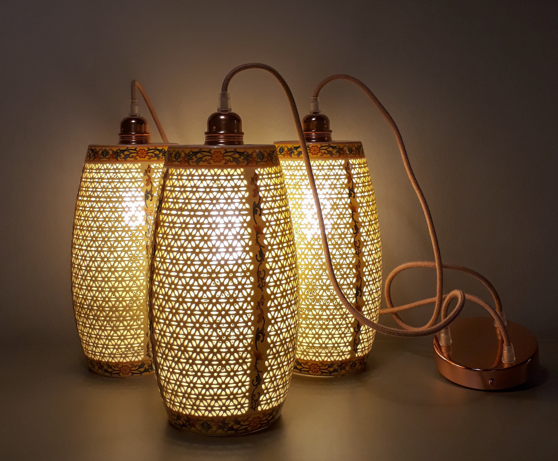 Ceramic pendant light 1980s, set of 3