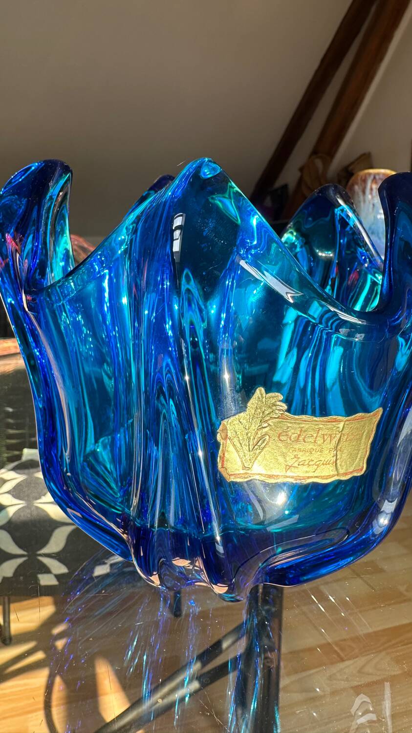 Vintage Cobalt Blue Glass Vase by Jacques – Edelweiss Label, 1970s