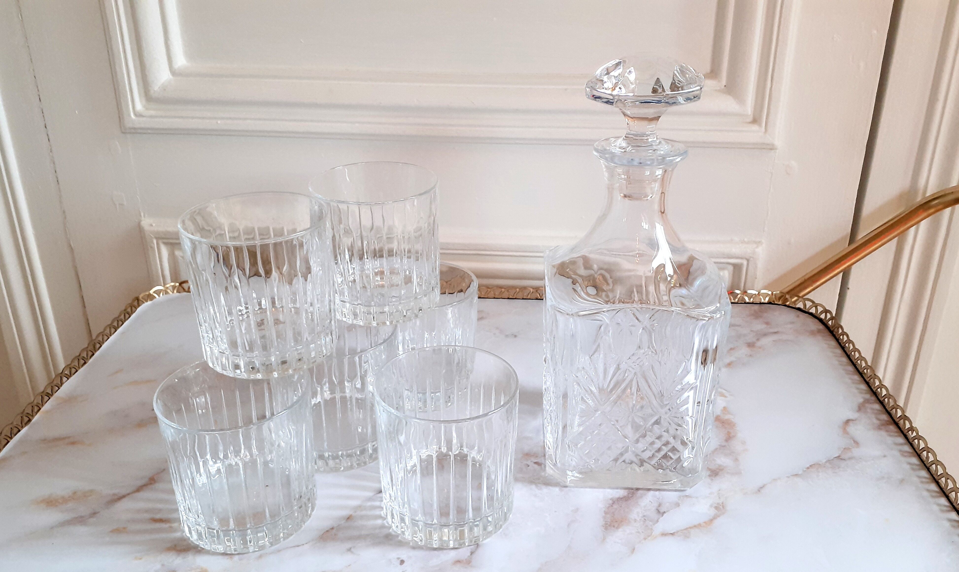 Carafe whisky service and 6 glasses