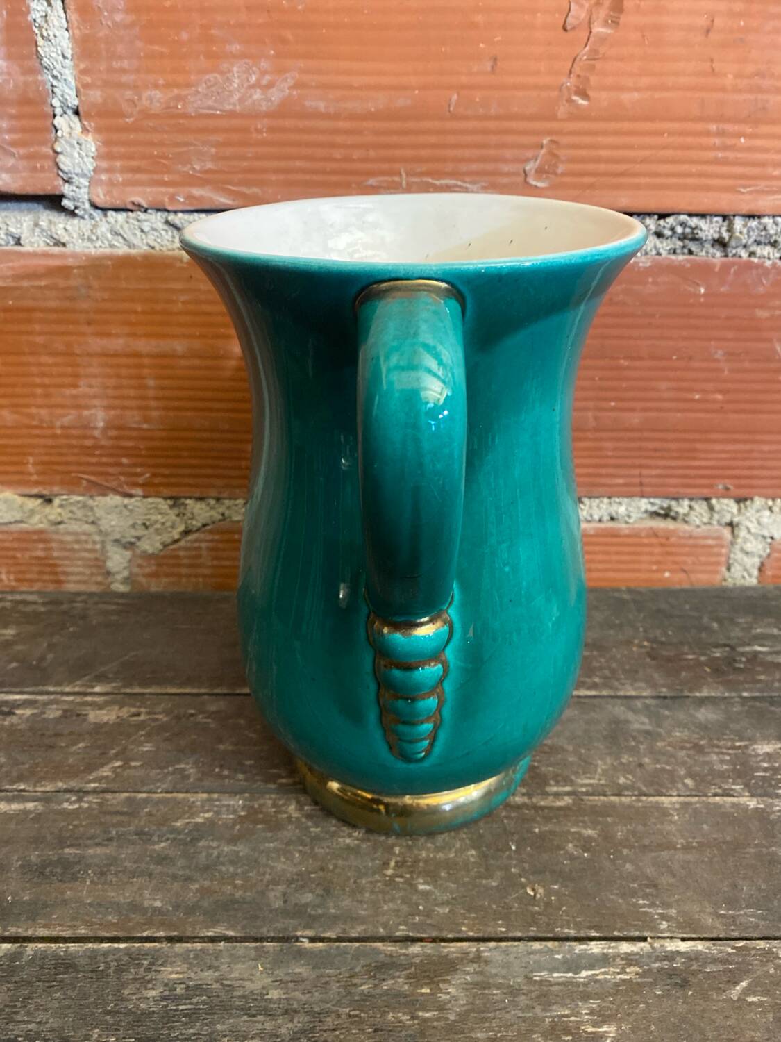 Vintage Green & Gold Ceramic ARC Vase Made in France #D777