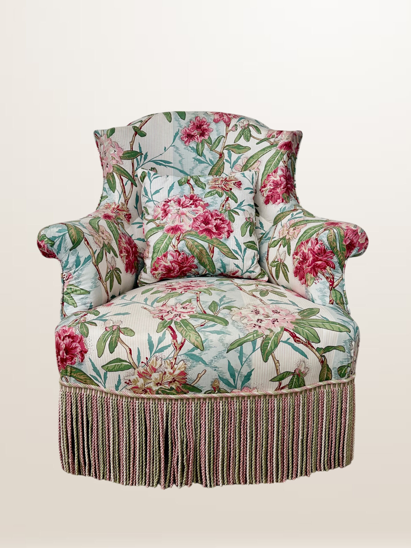 Napoleon III period armchair, floral fabric with cushion.