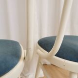 Set of 4 Vintage Bentwood White Dining Chairs in Ligna Style wit Blue Seat