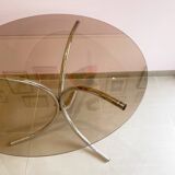 Chromed metal and smoked glass table