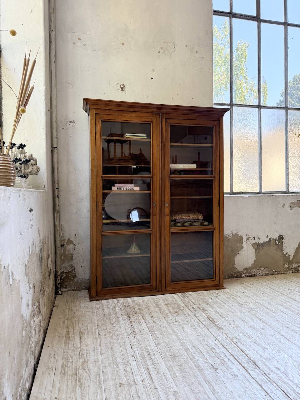 Glass-fronted walnut library 1900