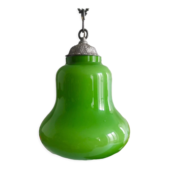 Mid-century portuguese green opaline glass hanging lamp 1960s