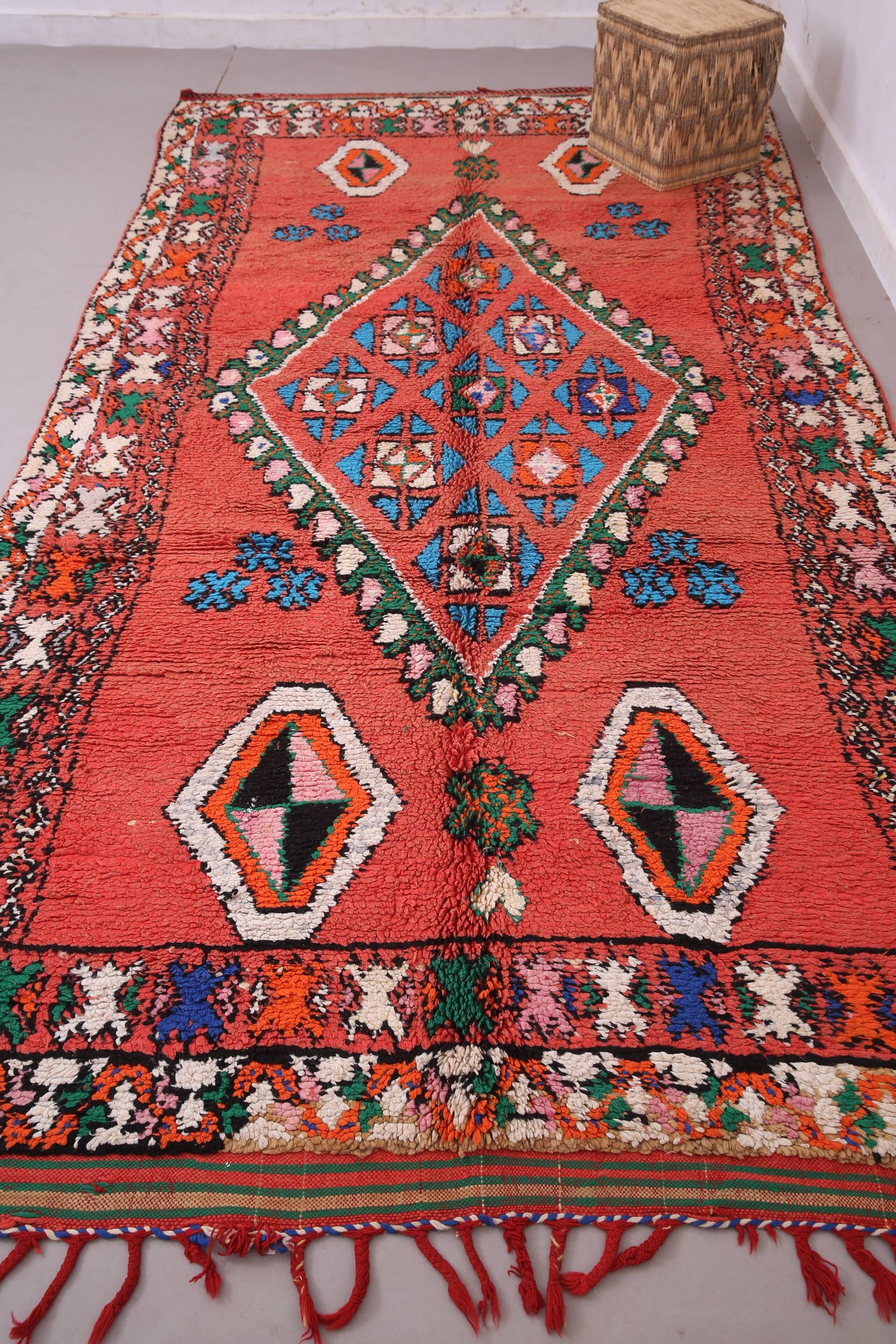 Red Vintage Moroccan rug 186 x 362 cm - Berber Wool Rug - Handmade Rug Boho