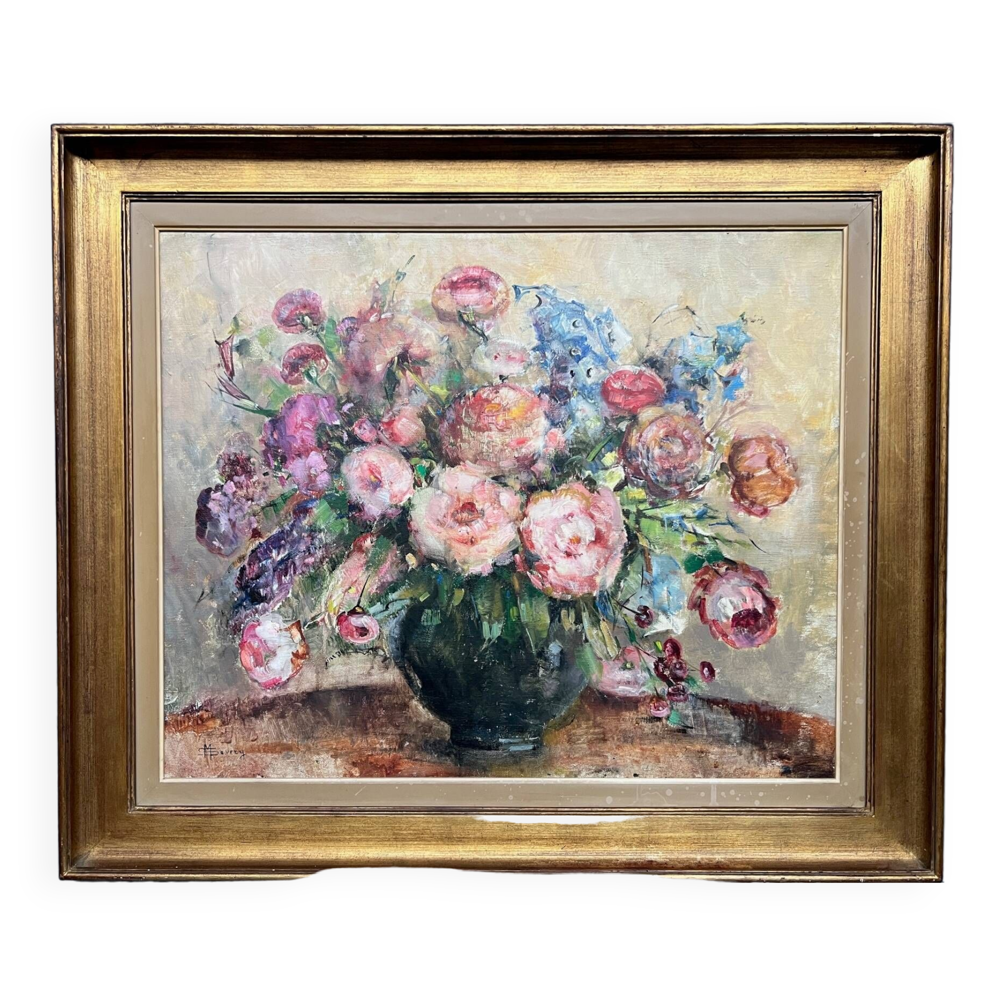 Mr. Sévéry (1895-1987). Painting "Bouquet of flowers in a vase". Impressionism.