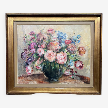 M. Sévéry (1895-1987). Tableau "Bouquet de fleurs dans un vase". Impressionnisme.