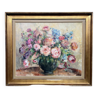 Mr. Sévéry (1895-1987). Painting "Bouquet of flowers in a vase". Impressionism.