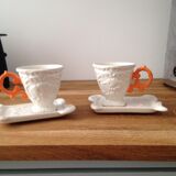 Lot de 2 tasses blanches à anses orange