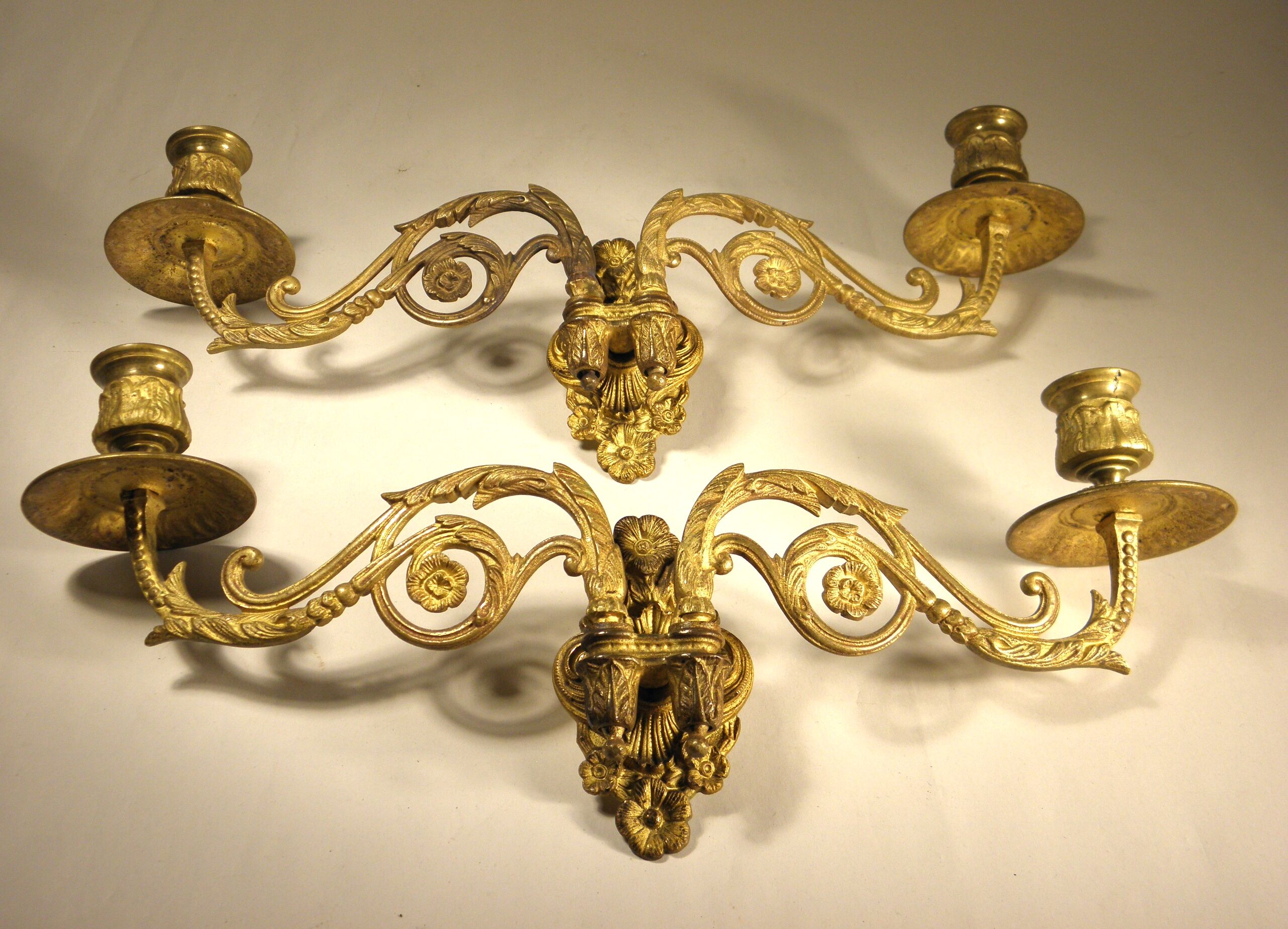 Pair of gilded brass chandeliers