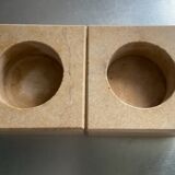 Pair of vintage travertine cube candlesticks from the 70s